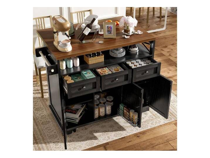 TavilaEcon Küchenbuffet Moderne Kücheninsel mit Holzmaserung, Multifunktionswagen mit Rollen Gesamtabmessungen:118 x 43-80 x 98 cm (L x B x H), schwarz von OTTO