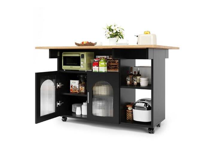 TavilaEcon Küchenbuffet Modernes Küchensiland, Küchenschrank, Abnehmbare Servierwagen mit Holzmaserung und Speicherraum, Metall+MDF+Glas, schwarz von OTTO