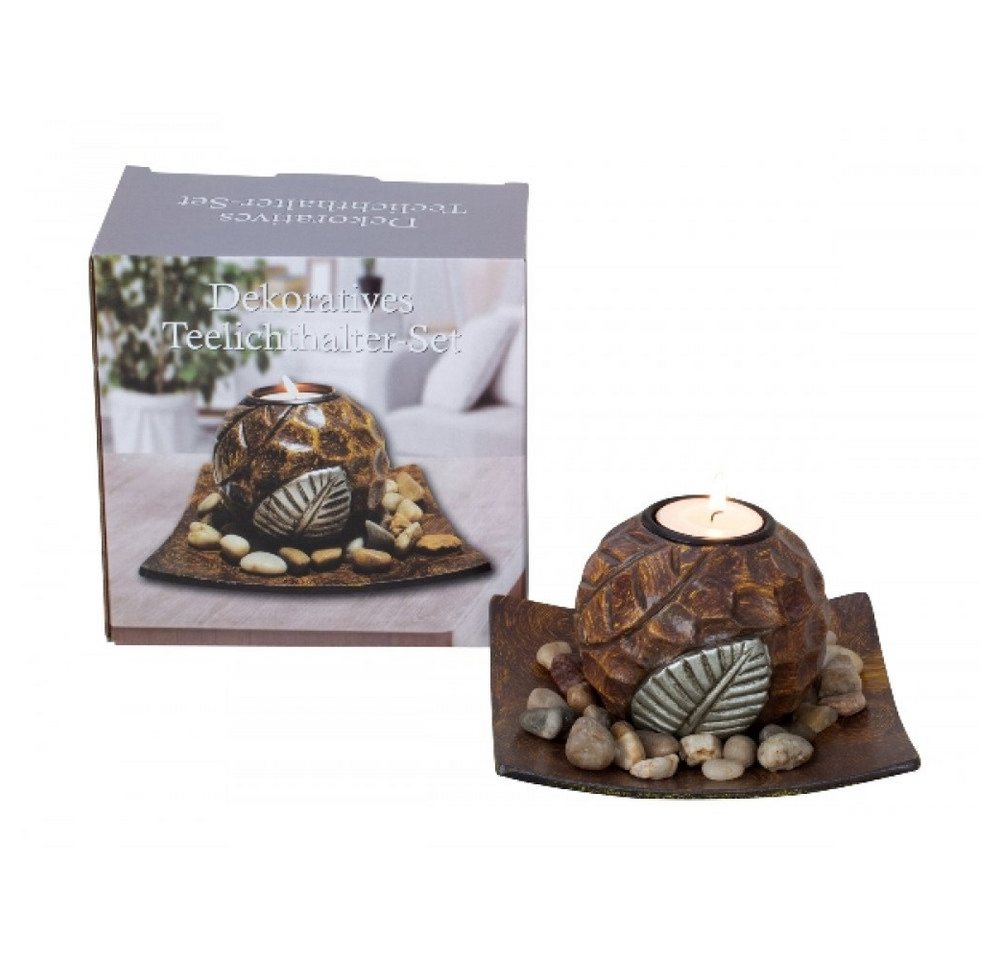 Teelichthalter mit Tablett Teelichthalter-Set Blattdeko, Holz, ca. 15,5 x 15,5 x 9 cm Teelichthalter mit Tablett Teelichthalter-Set Blattdeko, Holz, ca. 15,5 x 15,5 x 9 cm von OTTO