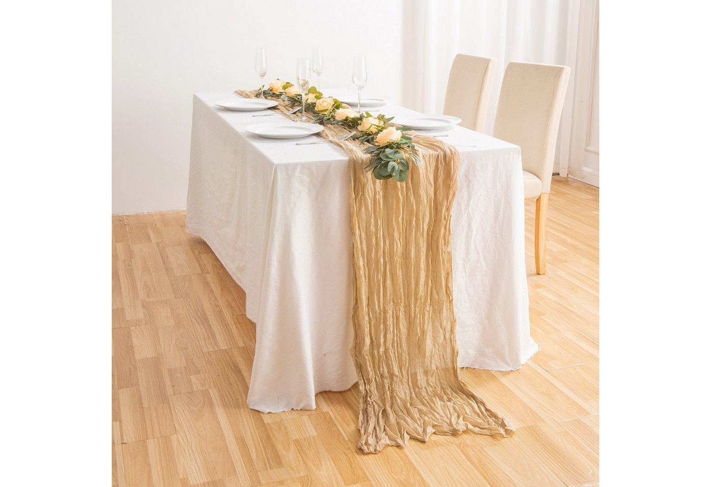 Tischläufer rustikaler Gaze-Tischläufer, Seihtuch, halbdurchsichtiger Stoff, Tischdecke für Boho-Hochzeit, Geburtstagsfeier, 90 x 400 cm von OTTO