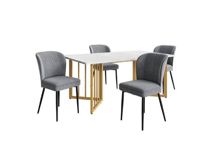Tongtong Essgruppe 5 Set, Polsterstuhl Design Stuhl mit Rückenlehne, (5 St., Set,140×80×75cm Esstisch mit 4 Stühlen), Dunkelgrau Essstuhl, grau von OTTO