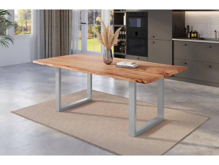 Trelevo® Baumkantentisch Akazienholz, natürliche Baumkante, Metallgestell U-Form, bis 3 Meter, Akazienholz, natürliche Baumkante, Metallgestell U-Form, bis 3 Meter, beige von OTTO