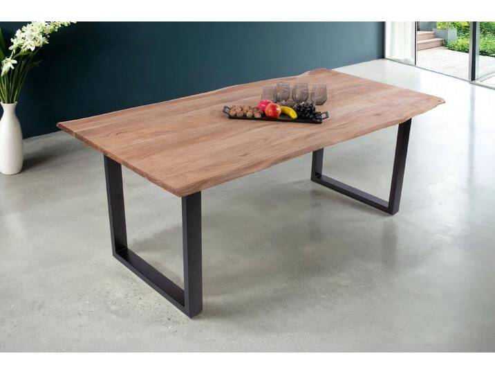Trelevo® Baumkantentisch Derek - U-Gestell, Esstisch Baumkante Akazie massiv eichenfarben 220 x 100 cm U-Gestell s, beige, U-Form Schwarz, 220x100 von OTTO