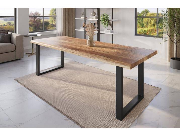 Trelevo® Baumkantentisch Mangoholz, echte Baumkante, Metallgestell U-Form, bis 3 Meter, Mangoholz, echte Baumkante, Metallgestell U-Form, bis 3 Meter, beige von OTTO