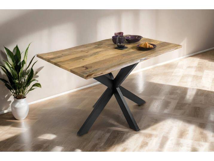 Trelevo® Baumkantentisch Tiger - Spider-Gestell, Baumkantentisch Mangoholz Esstisch Vintage-Optik 120 x 80 cm Spider-Ge, 120x80 von OTTO