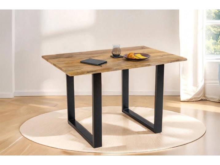 Trelevo® Baumkantentisch Tiger - U-Gestell, Baumkantentisch Mangoholz Esstisch Vintage-Optik 140 x 80 cm U-Gestell, 140x80 von OTTO