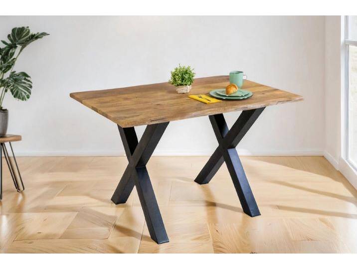Trelevo® Baumkantentisch Tiger - X-Gestell, Baumkantentisch Mangoholz Esstisch Vintage-Optik 140 x 80 cm X-Gestell, 140x80 von OTTO