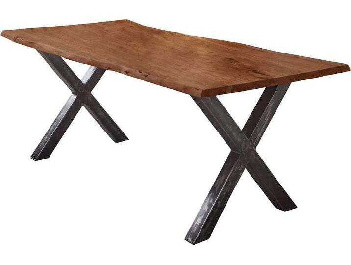 Trelevo® Baumkantentisch massives Akazienholz, echte Baumkante, Metallgestell X-Form vintage, massives Akazienholz, echte Baumkante, Metallgestell X-Form vintage von OTTO