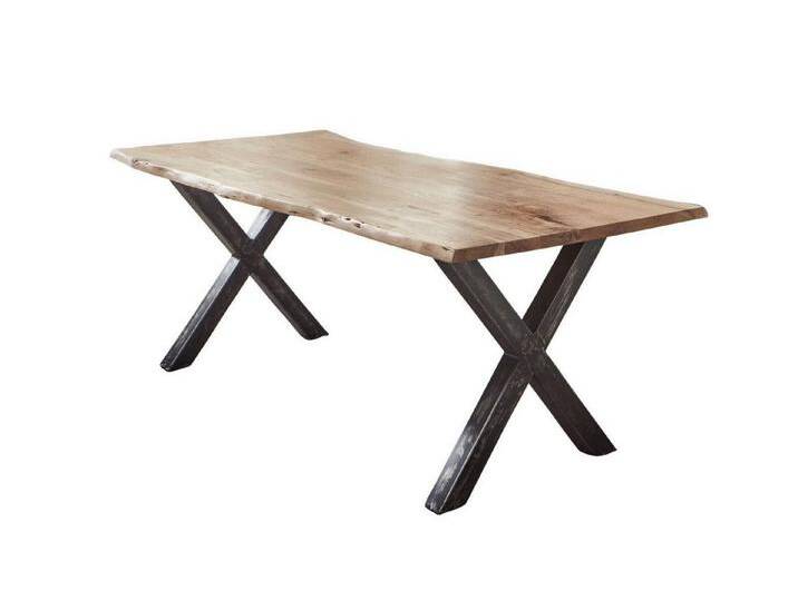 Trelevo® Baumkantentisch massives Akazienholz, echte Baumkante, Metallgestell X-Form vintage, massives Akazienholz, echte Baumkante, Metallgestell X-Form vintage von OTTO