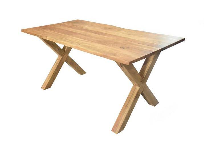Trelevo® Baumkantentisch massives Akazienholz, natürliche Baumkante, Holzgestell X-Form, massives Akazienholz, natürliche Baumkante, Holzgestell X-Form von OTTO