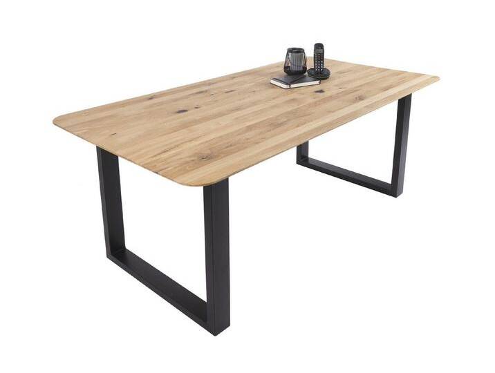 Trelevo® Esstisch Eichenholz, Schweizer Kante/runde Ecken, Metallgestell U-Form, Eichenholz, Schweizer Kante/runde Ecken, Metallgestell U-Form, beige von OTTO