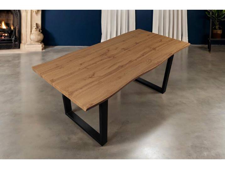 Trelevo® Esstisch Holz Wildeiche-Optik, gefräste Baumkante, Metallgestell U-Form, Holz Wildeiche-Optik, gefräste Baumkante, Metallgestell U-Form, beige von OTTO