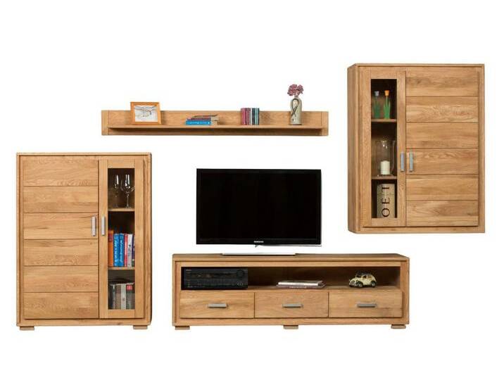 Trendmöbel24 Wohnwand Wohnzimmerschrank Basel Set IV4-teilig Wildeiche Massivholz, (Komplett-Set, 4-St., Hängevitrine, Lowboard, Highboard, Wandboard) von OTTO
