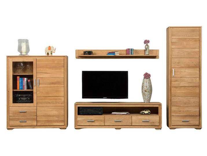 Trendmöbel24 Wohnwand Wohnzimmerschrank Basel Set VI4-teilig Wildeiche Massivholz, (Komplett-Set, 4-St., Schrank, Lowboard, Highboard, Wandboard) von OTTO