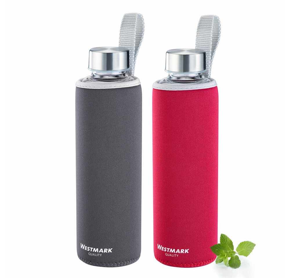 WESTMARK Trinkflasche 2 Stk., aus Glas mit Aufdruck, inkl. Schutzhülle, je 550 ml, Viva WESTMARK Trinkflasche 2 Stk., aus Glas mit Aufdruck, inkl. Schutzhülle, je 550 ml, Viva von WESTMARK