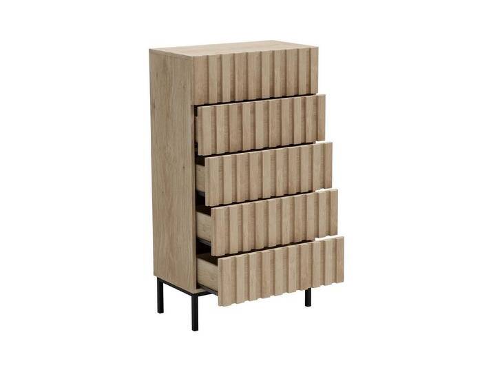 UEV Hochkommode mit 5 Schubladen, Sideboard mit Lamellen (Küchenschrank Buffet TV Board Schrank mit Füße Aufbewahrungsschrank, Anrichte Schrank mit Metallfüßen, Highboard, Sideboard, Schmal kommode), 60 x 34 x 110cm für Wohnzimmer Schlafzimmer Flur von OTTO