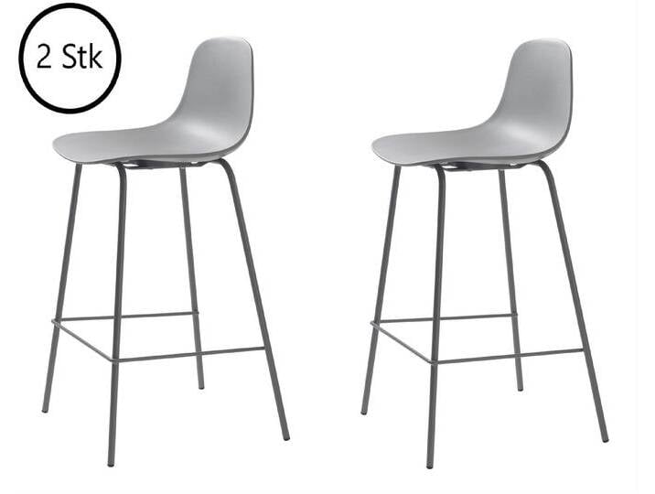 UNIQUE furniture A/S Barhocker aus Grau in Grau mit Absetzungen in Metall Grau Lackiert (2er-Set), grau von OTTO