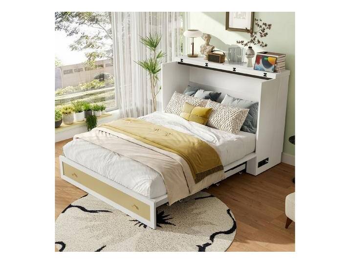 Ulife Funktionsbett Schrankbett mit Regal, Schubladen & USB-Steckdose, Jugendbett (1 tlg), Umbaubares Plattformbett 140 x 200 cm, weiß, Weiß von OTTO