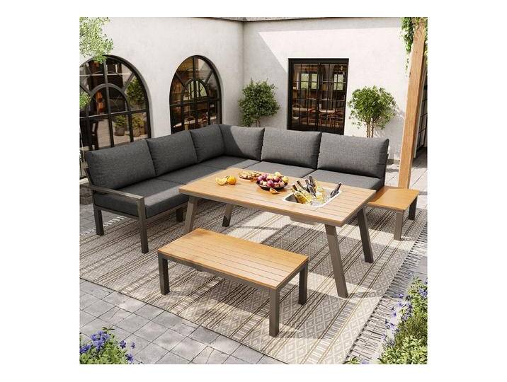 Ulife Gartenlounge-Set mit robustem Gestell aus verzinktem Eisen, (set, 4-tlg., 2 Doppelstuhl, 1 Eckstuhl, 1 Tisch, 1 Kunststoff-Holzbank), Mit Eiskübel,perfekt für Garten von OTTO