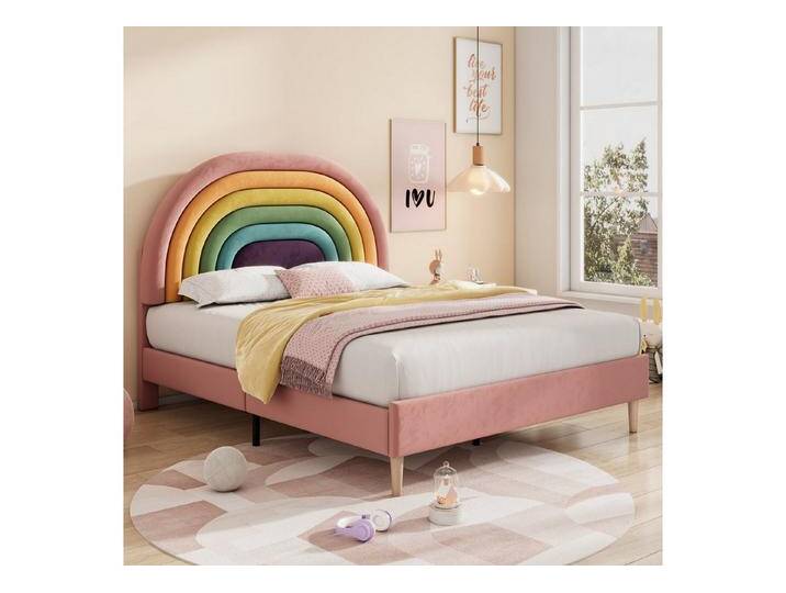 Ulife Kinderbett Polsterbett Jugendbett mit höhenverstellbarem Kopfteil Regenbogen-Samt, Holzlattenunterstützung,140 x 200 cm, rosa, Rosa Ulife Kinderbett Polsterbett Jugendbett mit höhenverstellbarem Kopfteil Regenbogen-Samt, Holzlattenunterstützung,140 x 200 cm, rosa, Rosa von OTTO