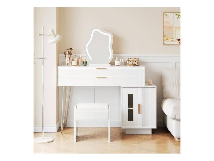 Ulife Schminktisch mit LED-beleuchtetem Spiegel und ausziehbarem Design, moderner Kosmetiktisch,Maße:B100/H78/T40 cm (ohne Hocker), weiß von OTTO