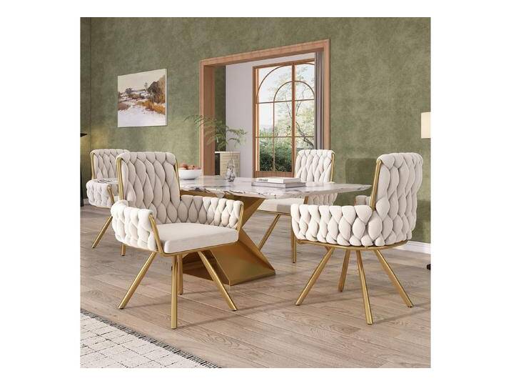 Ulife Stuhl Esszimmerstuhl Polsterstuhl mit Armlehnen Wohnzimmerstuhl Samt (4 St), Freizeit-Drehstuhl mit vier Stützbeinen aus Metall, beige, Beige von OTTO