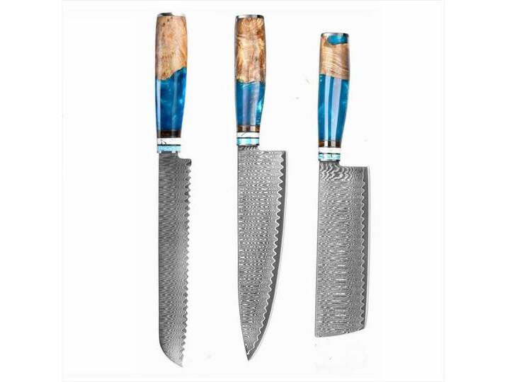 UniqueFire Messer-Set 3tlg.Damastmesser Set küchenmesser 67 Schichten Damaststahl (3-tlg), blau von OTTO