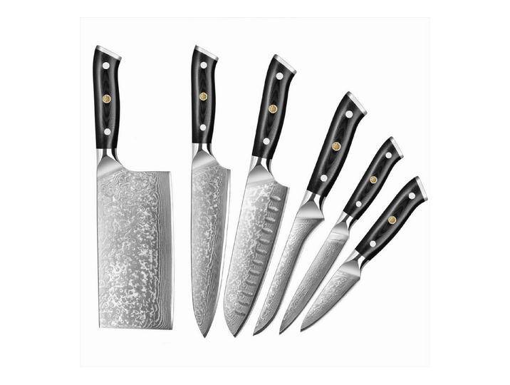 UniqueFire Messer-Set 6 teiliges Damastmesser Set Küchenmesser aus Damaststahl mit G10 Griff (6-tlg), schwarz von OTTO