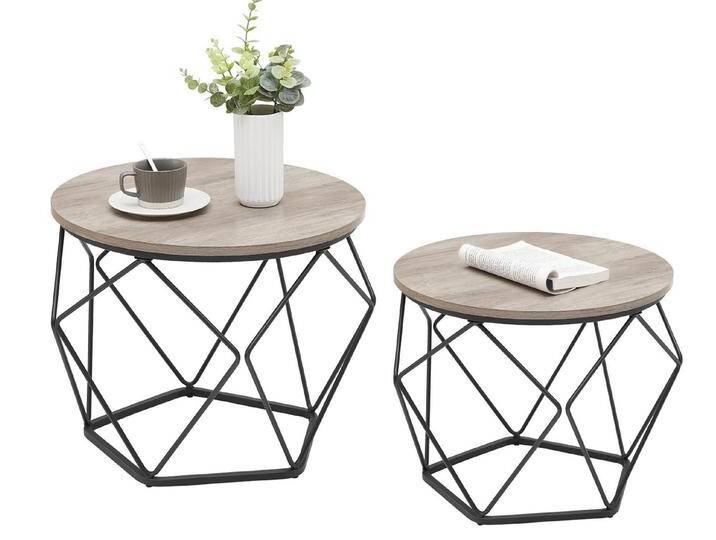 VASAGLE Couchtisch (2er Set), Beistelltisch, abnehmbare Tischplatte, Ø50x40cm+Ø40x36cm, grau schwarz, Holzspanplatte, Greige-Schwarz von OTTO