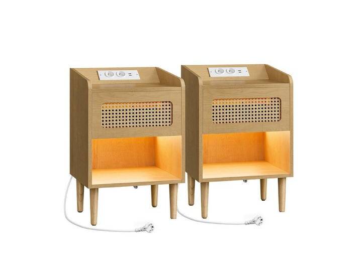 VASAGLE Nachttisch (2-St), mit Ladestation,Beistelltisch mit Bewegungsensor, Couchtisch,Boho-Stil, 2 St. von OTTO