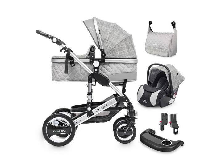 VESKA Kombi-Kinderwagen 3in1 inkl. Babyschale, Buggy, Jogger, mit Wickeltasche, Ess&Spieltisch, Moskitonetz, Regencover, Autoschale Fußsack von OTTO
