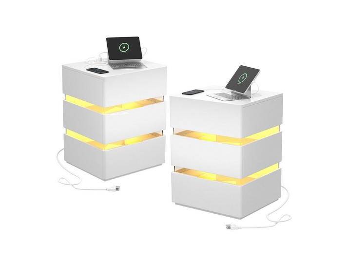 VINGLI Nachttisch RGB LED mit Ladefunktion und USB-Anschlüssen, 3 Schubladen, aus Hochglanz-Spanplatte, 16 Farboptionen, 43 x 38 x 59 cm von OTTO