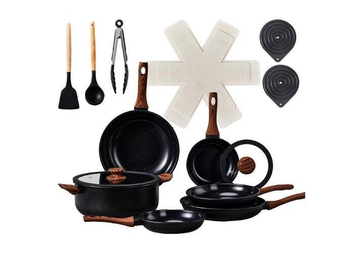 VINGLI Pfannen-Set Topfset 17/19/20/22/23-teilig mit Deckeln Töpfe Wok- Bratpfannen, (20-tlg), Antihaft, für alle Herdarten, aus Aluminium, schwarz von OTTO
