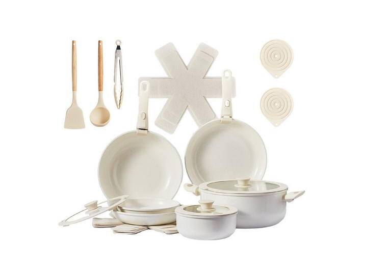 VINGLI Pfannen-Set Topfset 17/19/20/22/23-teilig mit Deckeln Töpfe Wok- Bratpfannen, (22-tlg), Antihaft, für alle Herdarten, aus Aluminium, beige von OTTO