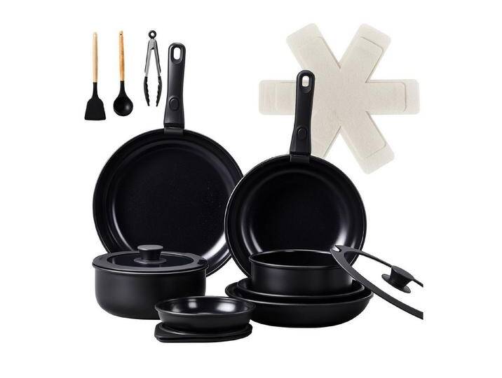 VINGLI Pfannen-Set Topfset 17/19/20/22/23-teilig mit Deckeln Töpfe Wok- Bratpfannen, (23-tlg), Antihaft, für alle Herdarten, aus Aluminium, schwarz von OTTO
