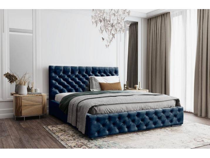 VIVENTE Möbel Polsterbett WINDSOR Samtstoff Bezug, exklusive Chesterfield Steppung, Bettkasten (Breiten 120/140/160/180/200 cm), inkl. Holz-/ Metall Rahmen Lattenrost, blau von OTTO