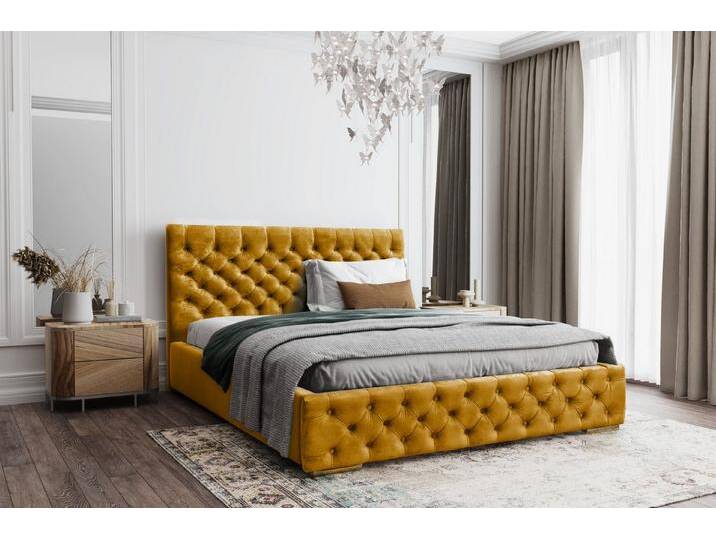 VIVENTE Möbel Polsterbett WINDSOR Samtstoff Bezug, exklusive Chesterfield Steppung, Bettkasten (Breiten 120/140/160/180/200 cm), inkl. Holz-/ Metall Rahmen Lattenrost, gelb von OTTO