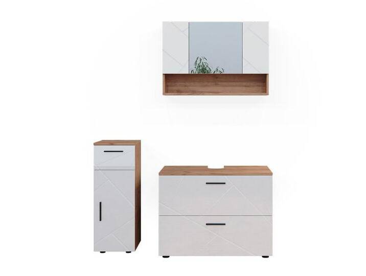 Vicco Badmöbel-Set Irma, Eiche/Weiß Hochglanz, 3 Teile, schrank und Midischrank, (3-St., 3-er Set), braun, Weiß Hochglanz/Goldkraft Eiche von OTTO