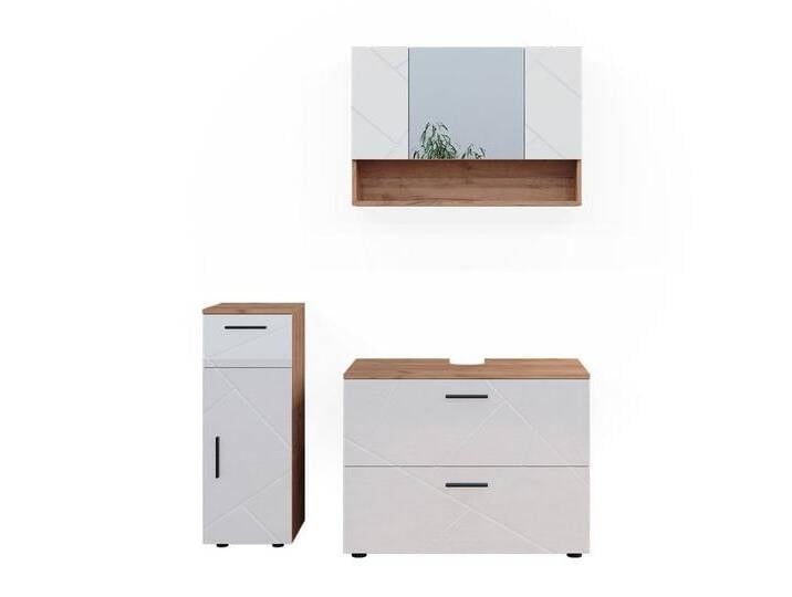 Vicco Badmöbel-Set Irma, Eiche/Weiß Hochglanz, 3 Teile, schrank und Midischrank, (3-St., 3-er Set), braun, Weiß Hochglanz/Goldkraft Eiche von OTTO