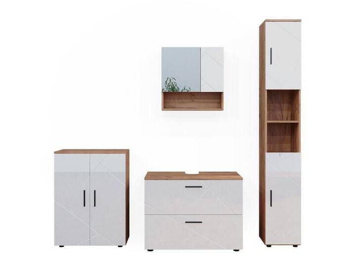 Vicco Badmöbel-Set Irma, Eiche/Weiß Hochglanz 4 Teile, schrank und Midischrank, (4-St., 4-er Set), braun von OTTO