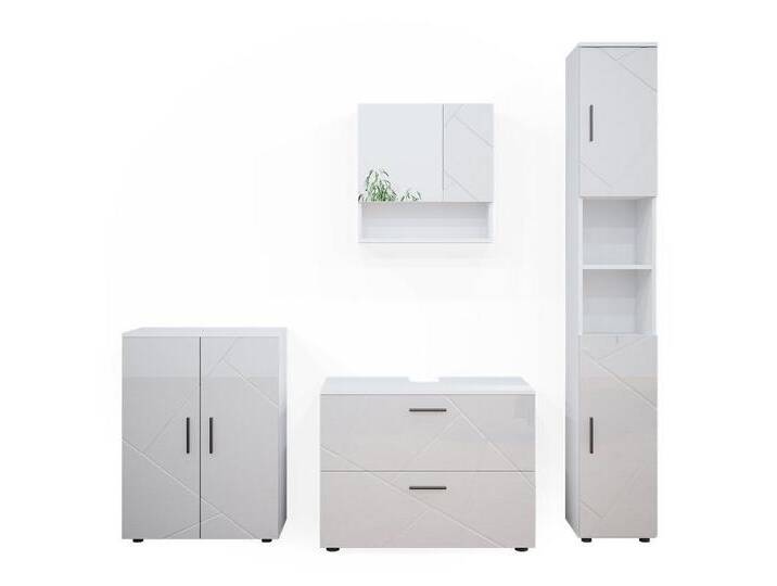 Vicco Badmöbel-Set Irma, Weiß Hochglanz, 4 Teile, mit Schubladenschrank und Midischrank, (4-St., 4-er Set), weiß, Weiß Hochglanz von OTTO