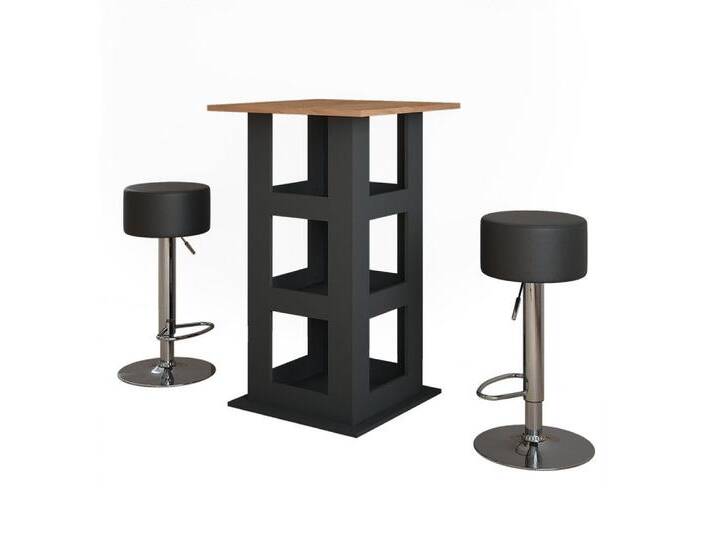 Vicco Bartisch Repose, Goldkraft Eiche/Anthrazit/Schwarz, 65 x 65 cm mit 2 Barhockern, braun, Mit Barhockern von OTTO