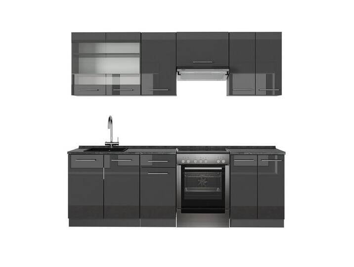 Vicco Küchenzeile Fame-Line, Anthrazit Hochglanz/Anthrazit, 240 cm, AP Anthrazit, grau, Mit AP Anthrazit von OTTO