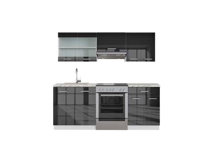 Vicco Küchenzeile Fame-Line, Anthrazit Hochglanz/Weiß, 200 cm, AP Marmor, weiß, Mit AP Marmor von OTTO