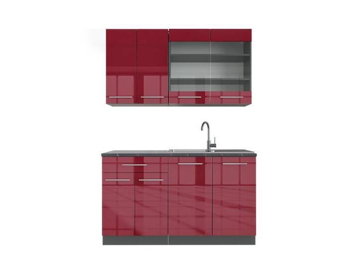 Vicco Küchenzeile Fame-Line, Bordeaux Hochglanz/Anthrazit, 140cm ohne Arbeitsplatte, grau, Ohne AP, Front: Bordeaux Hochglanz von OTTO