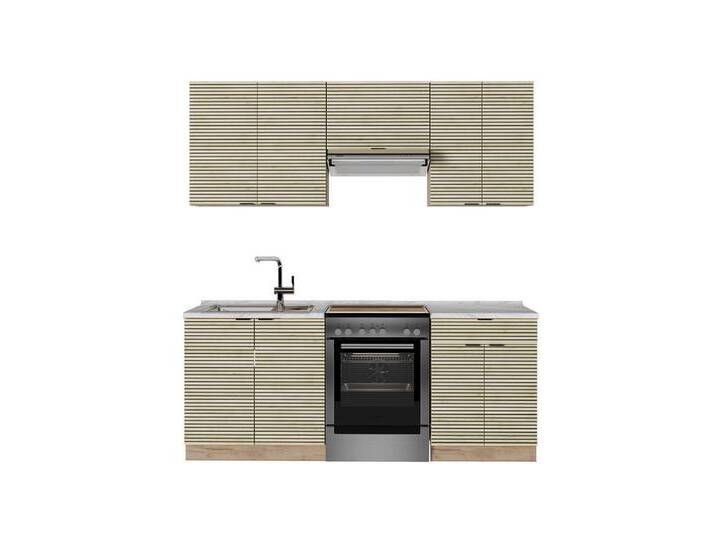 Vicco Küchenzeile Fame-Line, Eiche Paneel/Goldkraft Eiche/Goldkraft Eiche, 200 cm, A..., Mit AP Marmor von OTTO
