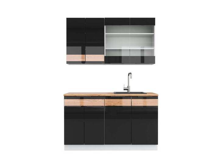 Vicco Küchenzeile Fame-Line, Schwarz-Eiche Hochglanz/Weiß, 140 cm, AP Eiche, schwarz weiß, Mit AP Eiche von OTTO
