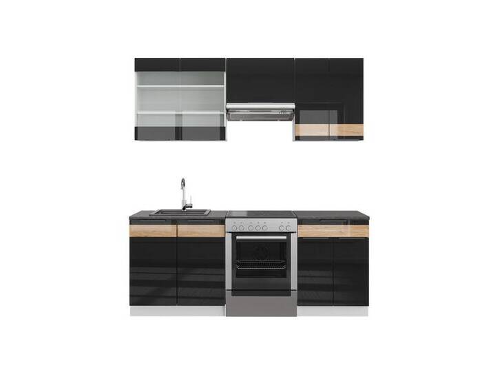 Vicco Küchenzeile Fame-Line, Schwarz Hochglanz/Weiß, 200 cm, schwarz weiß, Ohne AP von OTTO