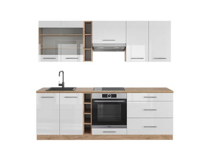 Vicco Küchenzeile Fame-Line, Weiß Hochglanz/Goldkraft Eiche, 235cm ohne AP, braun weiß, Ohne AP Vicco Küchenzeile Fame-Line, Weiß Hochglanz/Goldkraft Eiche, 235cm ohne AP, braun weiß, Ohne AP von OTTO