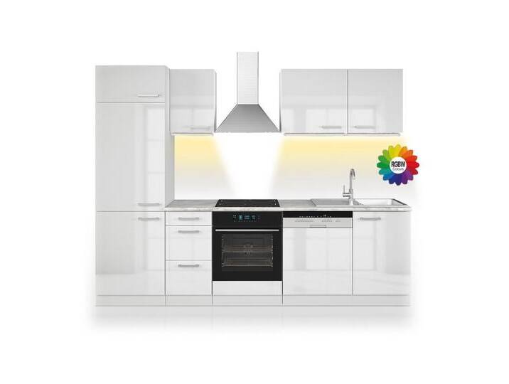 Vicco Küchenzeile Optima, Weiß/Weiß, 270 cm ohne Arbeitsplatte mit LED-Leisten, weiß, mit LED-Leiste, Front: Weiß Hochglanz von OTTO